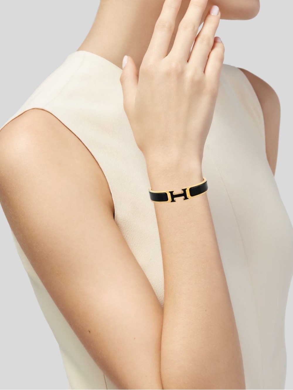 Hermes Black and Gold H Bracelet